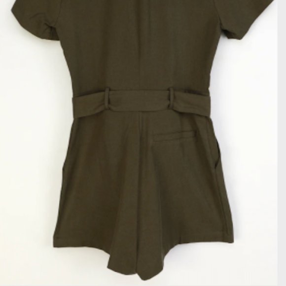 Olive Green Zip-Front Utility Romper - Picture 4 of 5